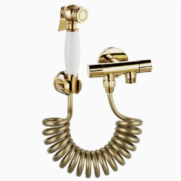 Bidet-Sprühgerät aus massivem Messing im französischen Stil, Hochdruck-Toilettenspritzpistole mit 1 Einlass- und 2 Auslassventilen