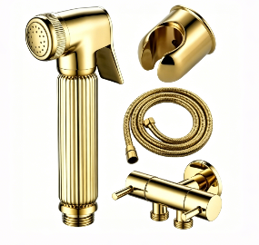 Goldfarbenes Shattaf-Bidet-Sprühset aus massivem Messing, unter Druck stehendes Hand-WC-Reinigungsset