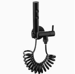 Mattschwarzes Edelstahl-Bidet-Sprühset, Dual-Mode-Einzelsteuerung, 1 Einlass, 1 Auslass, Eckventil