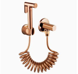 Toiletten-Bidet-Sprühgerät aus roségoldenem Messing, Hochdruck-Spritzpistole mit 1 Einlass- und 1 Auslass-Eckventil